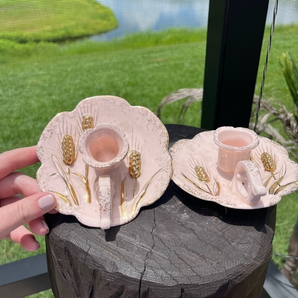 Chamber Stick CANDLE HOLDERs - Lefton, Japan Ceramic Pottery (2) - Picture 1 of 12
